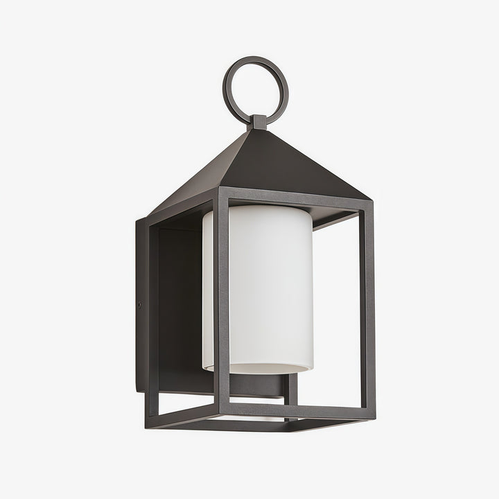 Allora Schwarze Außen-Wandleuchte mit weißem Glasschirm