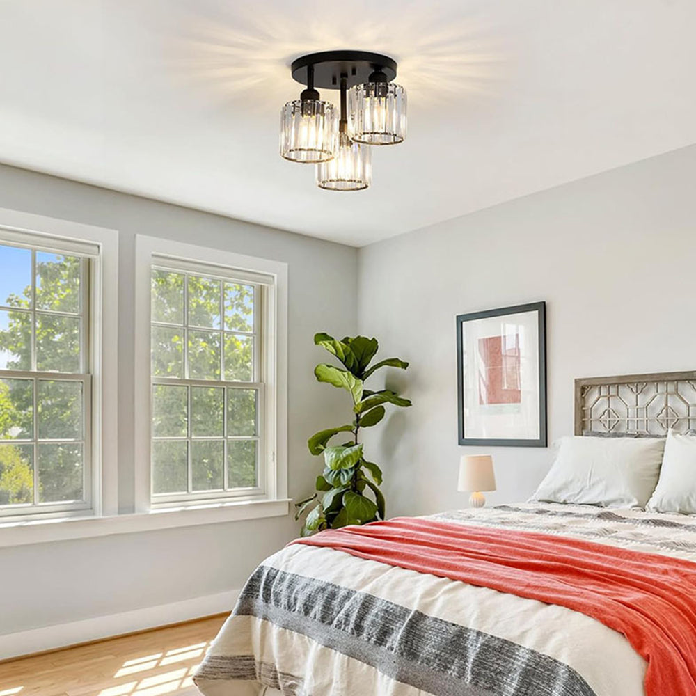 Modern Crystal Ceiling Light - Multi-head Semi Flush Mount for Bedroom