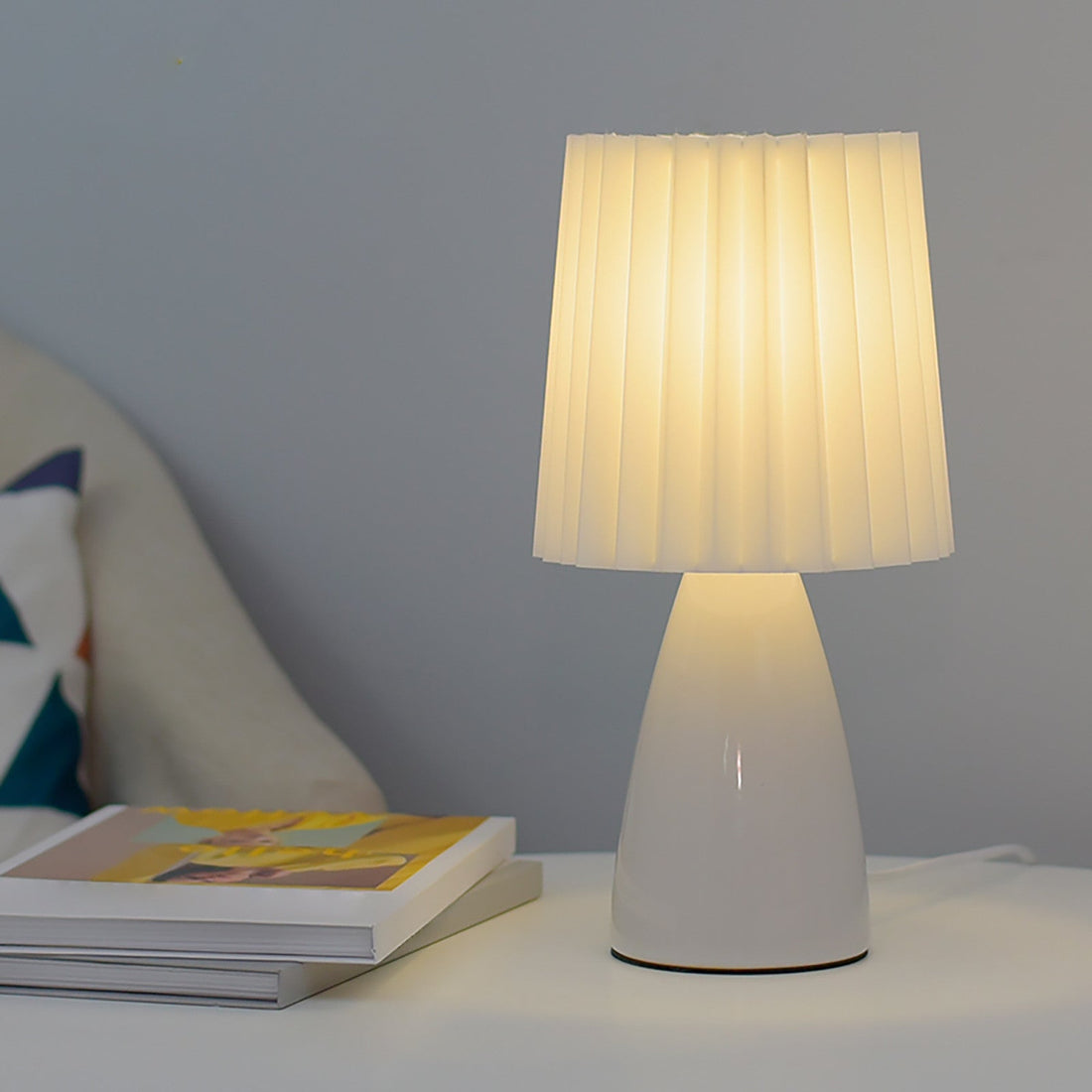 Modern Mini Table Lamp - Simple Fabric Shade with Metal Base