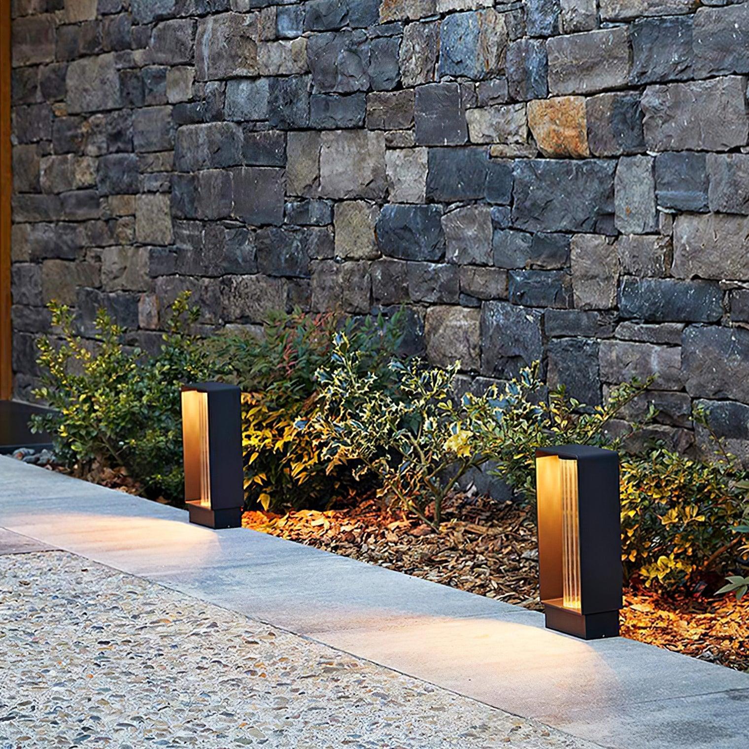 Frame Outdoor Post Lamp - Resilient Striped Glass Lamp for Driveway