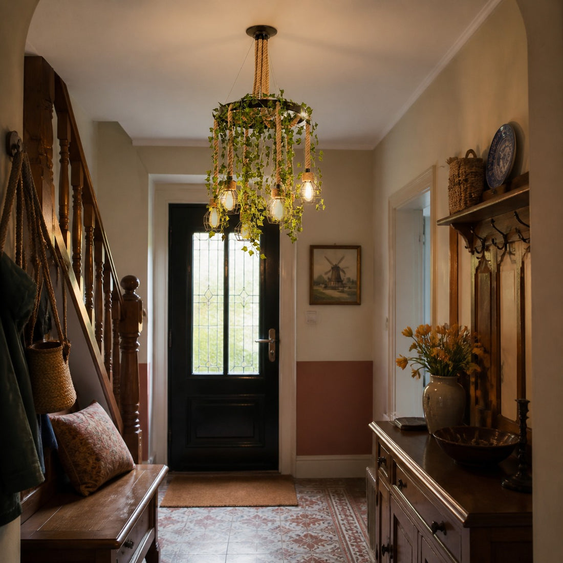 Rope-Wrapped Industrial Ring Chandelier