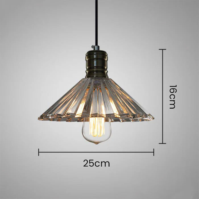 Retro Striped Glass Pendant Light - Creative Bowl Design for Bedroom