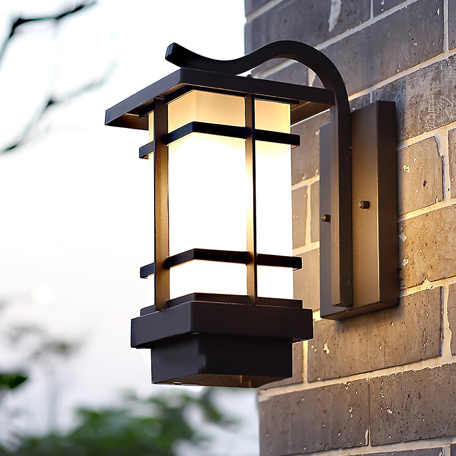 Lantern Wall Lamp - Frosted Outdoor Light for Porch & Patio