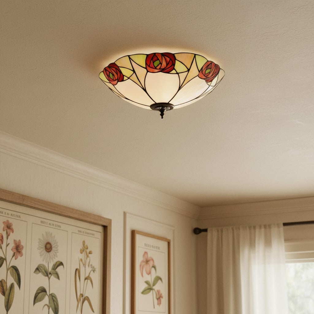 TF Ingram Handcrafted Stained Glass Ceiling Lamp – Vintage Art Deco Tiffany Light for Dining Room