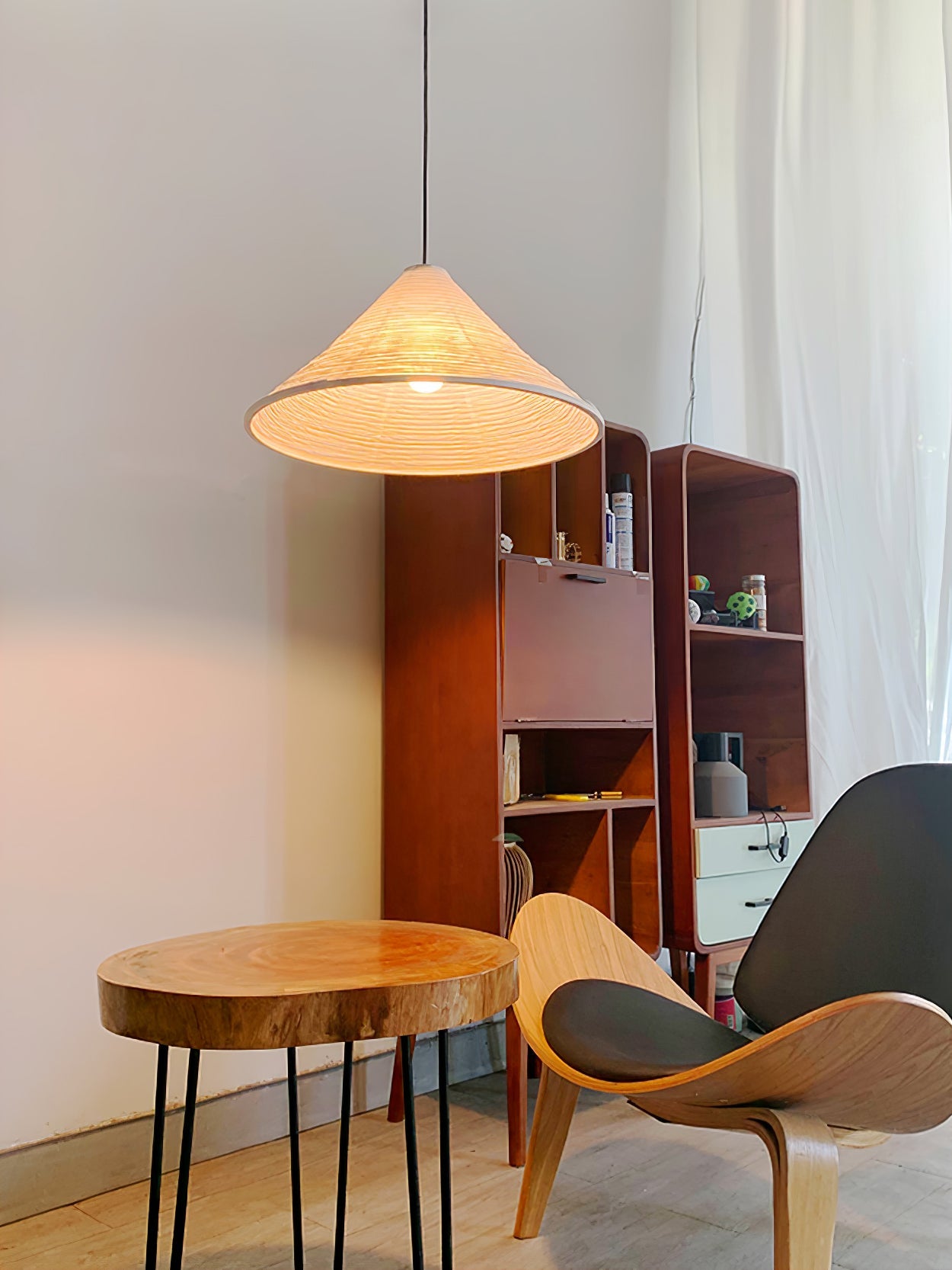 Washi Paper Pyramid Pendant Lamp - Handcrafted Light for Living Room