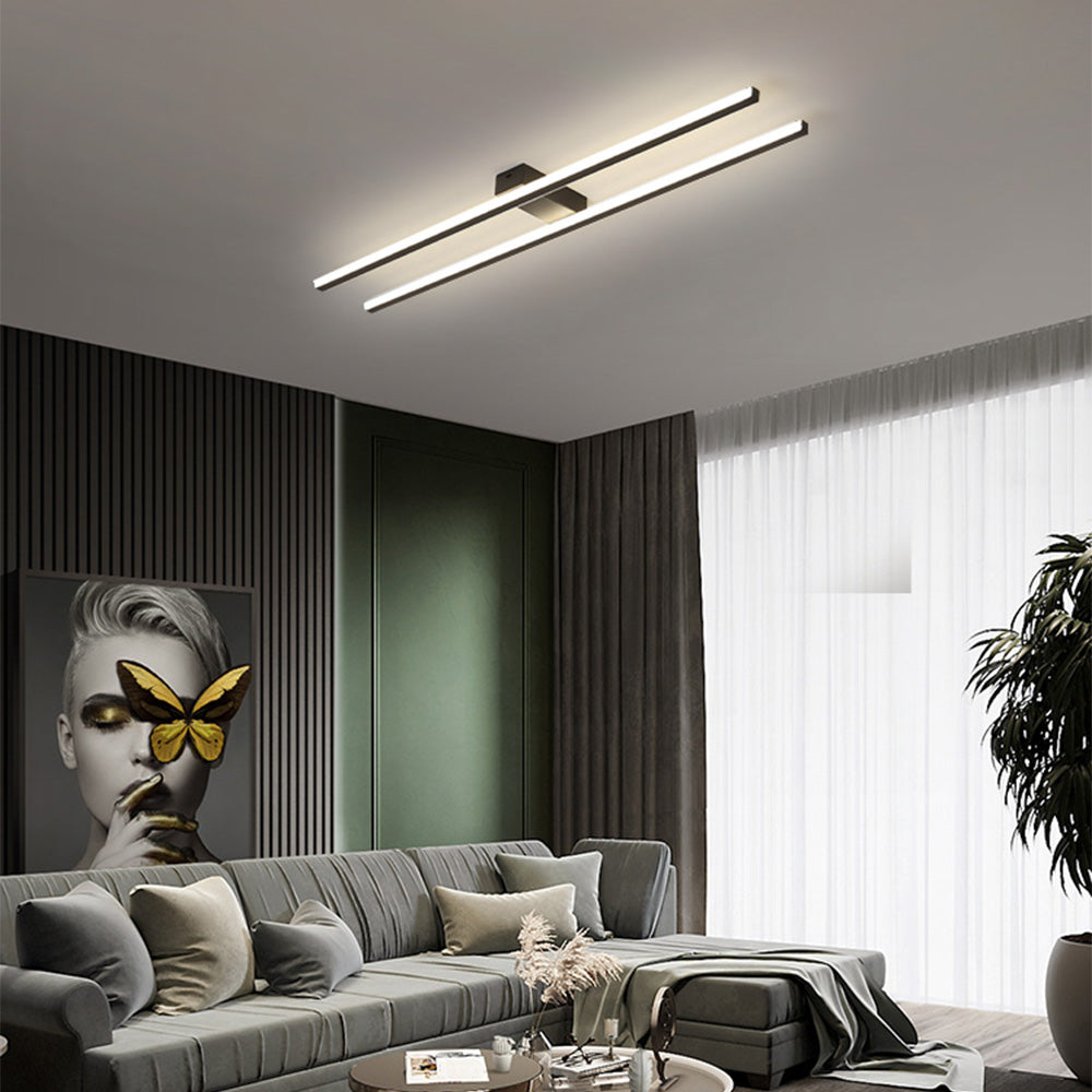 Double Linear Ceiling Light - Industrial Iron LED Lamp for Living Room