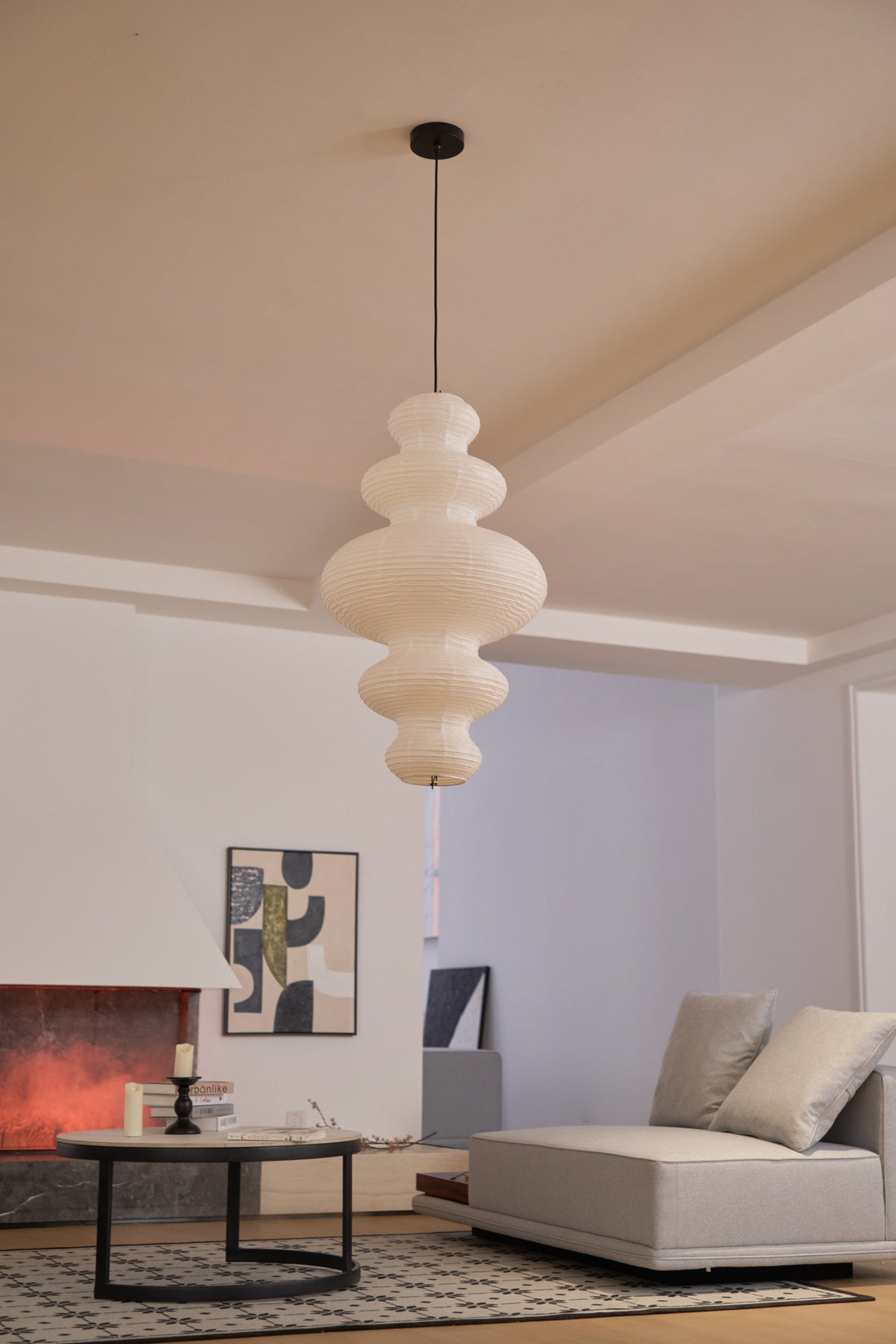 Sculptural Rice Paper Pendant Lamp - Luxurious Lamp for Bedroom