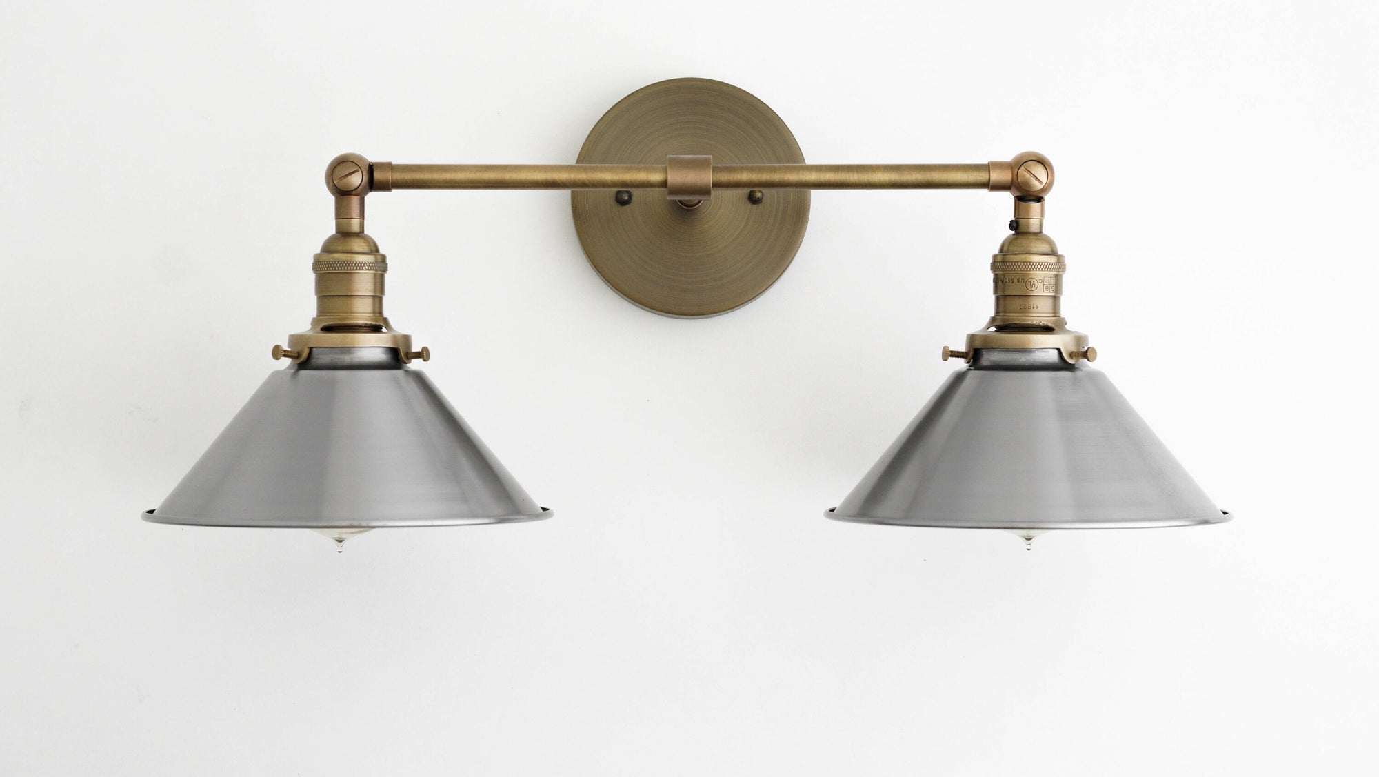 Conique Metal Industrial Wall Sconce with Dual Cone Shades - Vintage Metal Finish