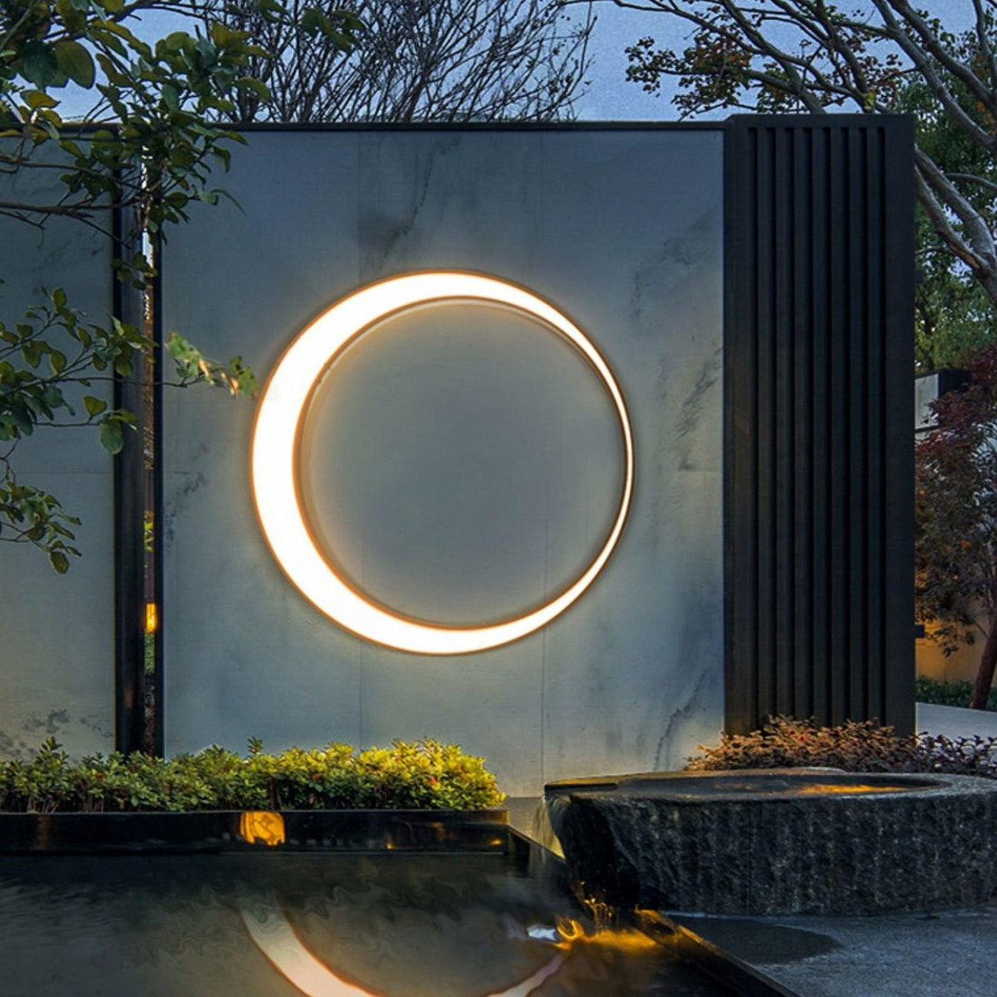 Moon Stainless Steel Wall Lamp - Black Celestial Fixture for Outdoor