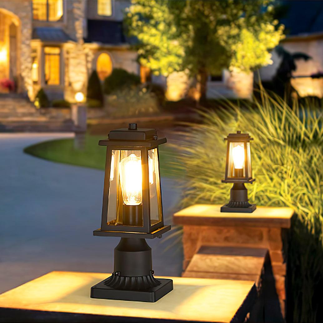 Outdoor Lantern Post Lights - Timeless Design - Black Metal & Glass