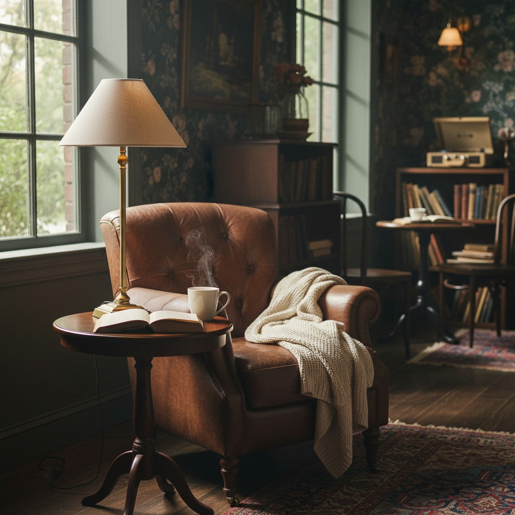 Zevatik Table Lamp with Slim Stem and Linen Shade for Bedside Lighting