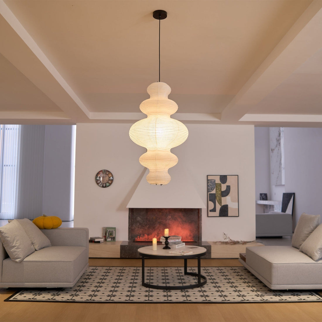 Sculptural Rice Paper Pendant Lamp - Luxurious Lamp for Bedroom
