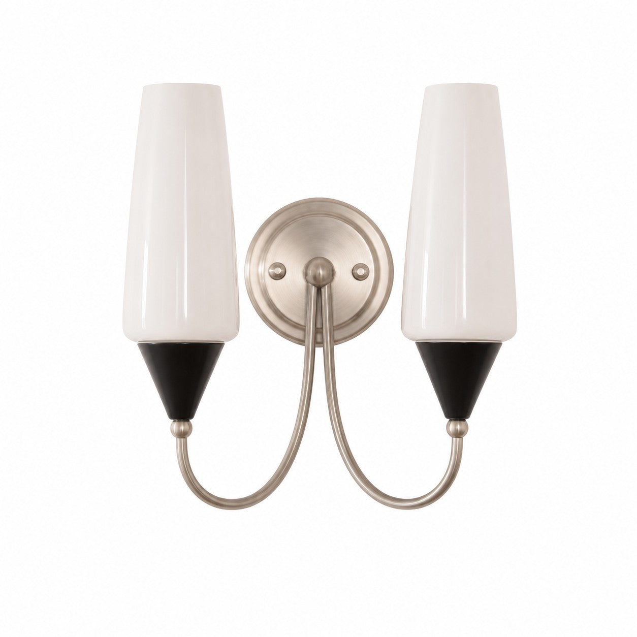 French Vintage Opal Glass Wall Sconce - Double Head / Brushed Nickel Tone