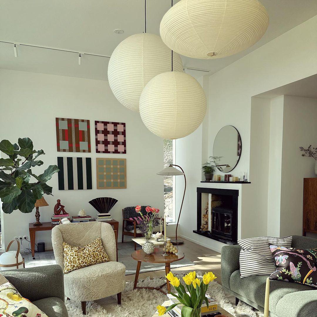 Washi Paper Round Pendant Lamp – Minimalist Lighting for Living Room