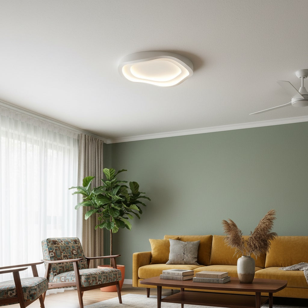 Aeris Elionis Ripple Pattern LED Ceiling Light – Minimalist Iron & Acrylic Flush Mount for Living Room