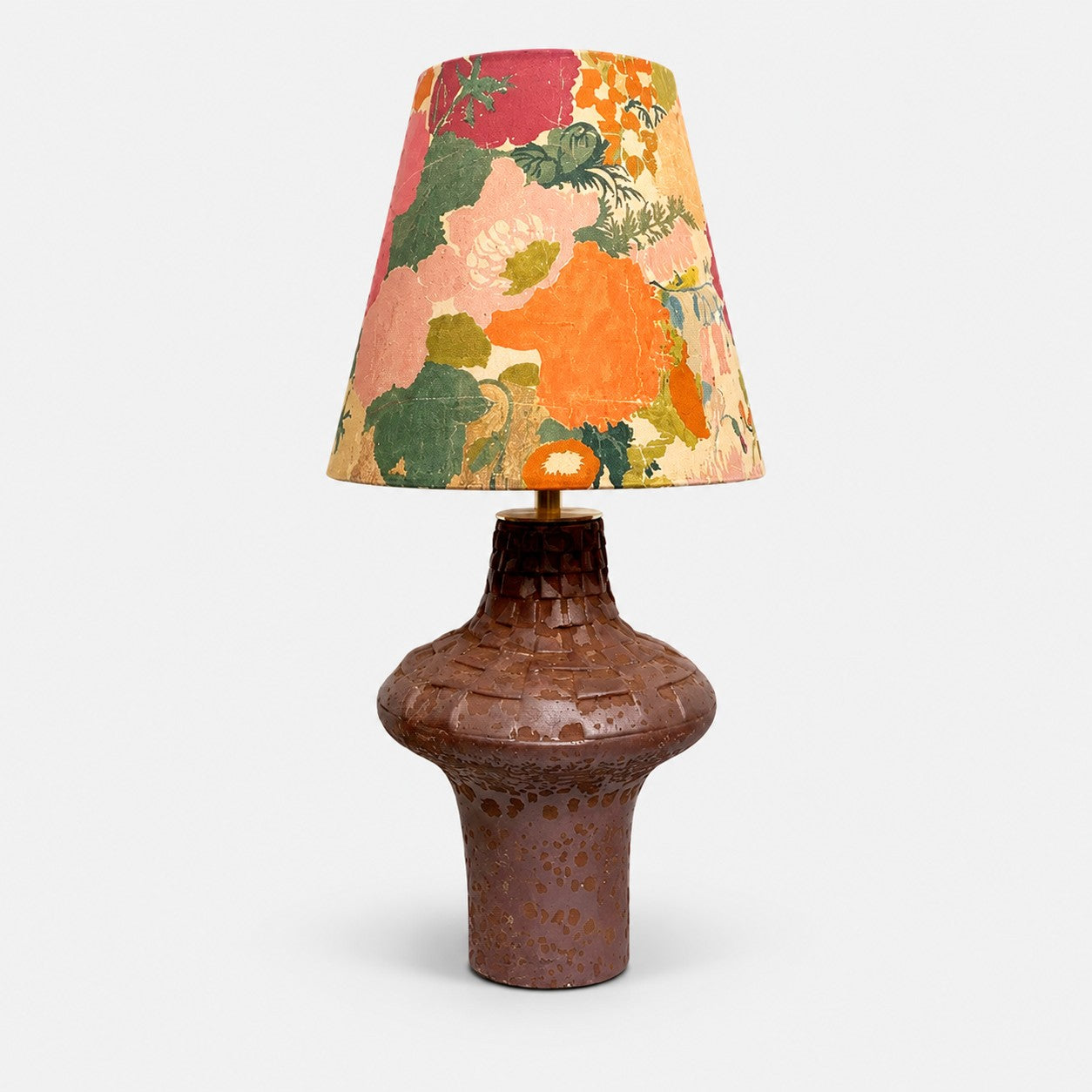 Vintage ceramic table lamp with orange floral fabric shade
