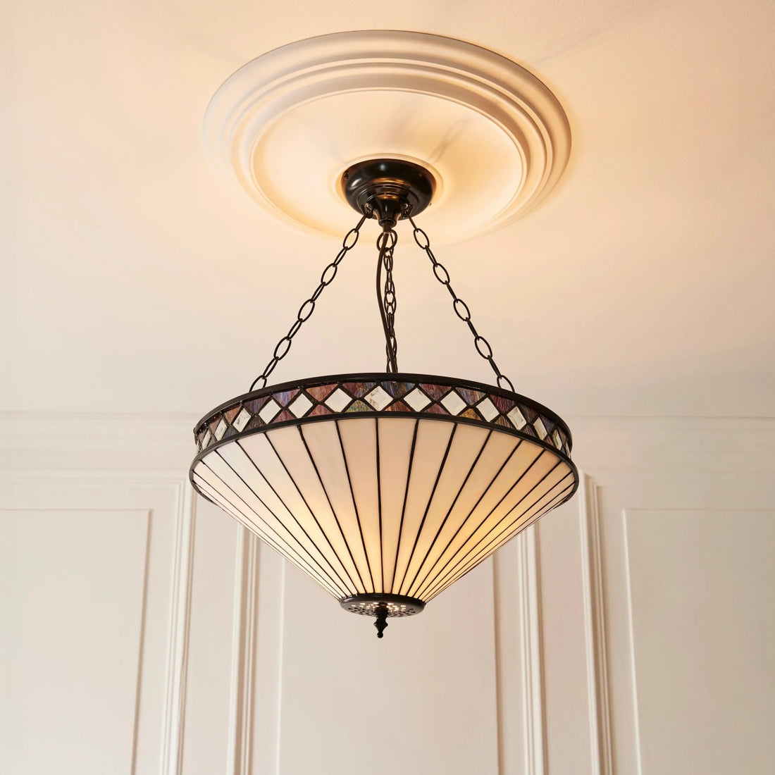 TF Fargo Adjustable Pendant with Stained-Glass Inspired Inverted Shade for Island and Dining
