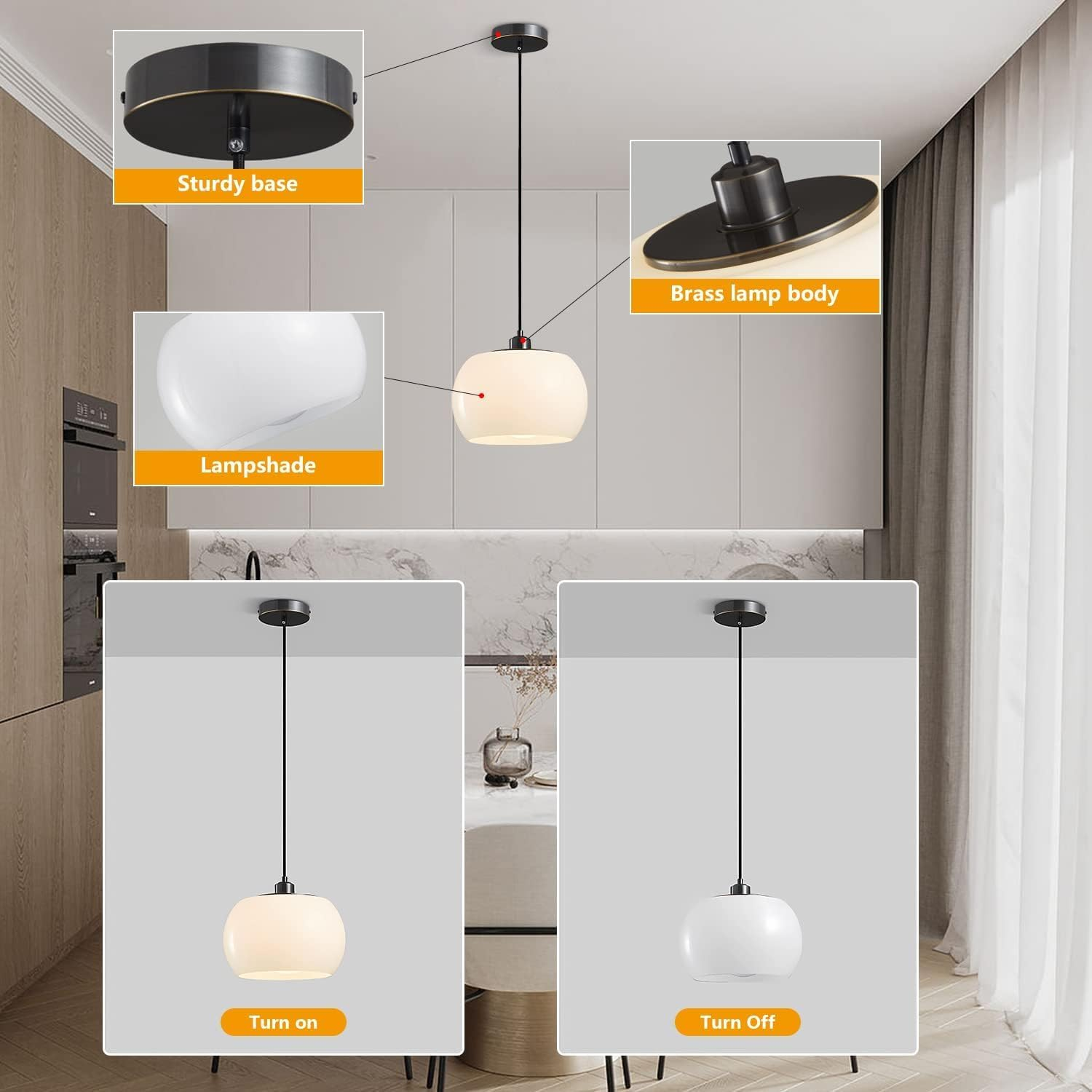 Bauhaus Glas Pendelleuchten - Moderne weiße Kugellampe für Schlafzimmer