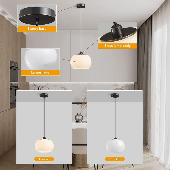Bauhaus Glass Pendant Lights - Modern White Orb Lamp for Bedroom
