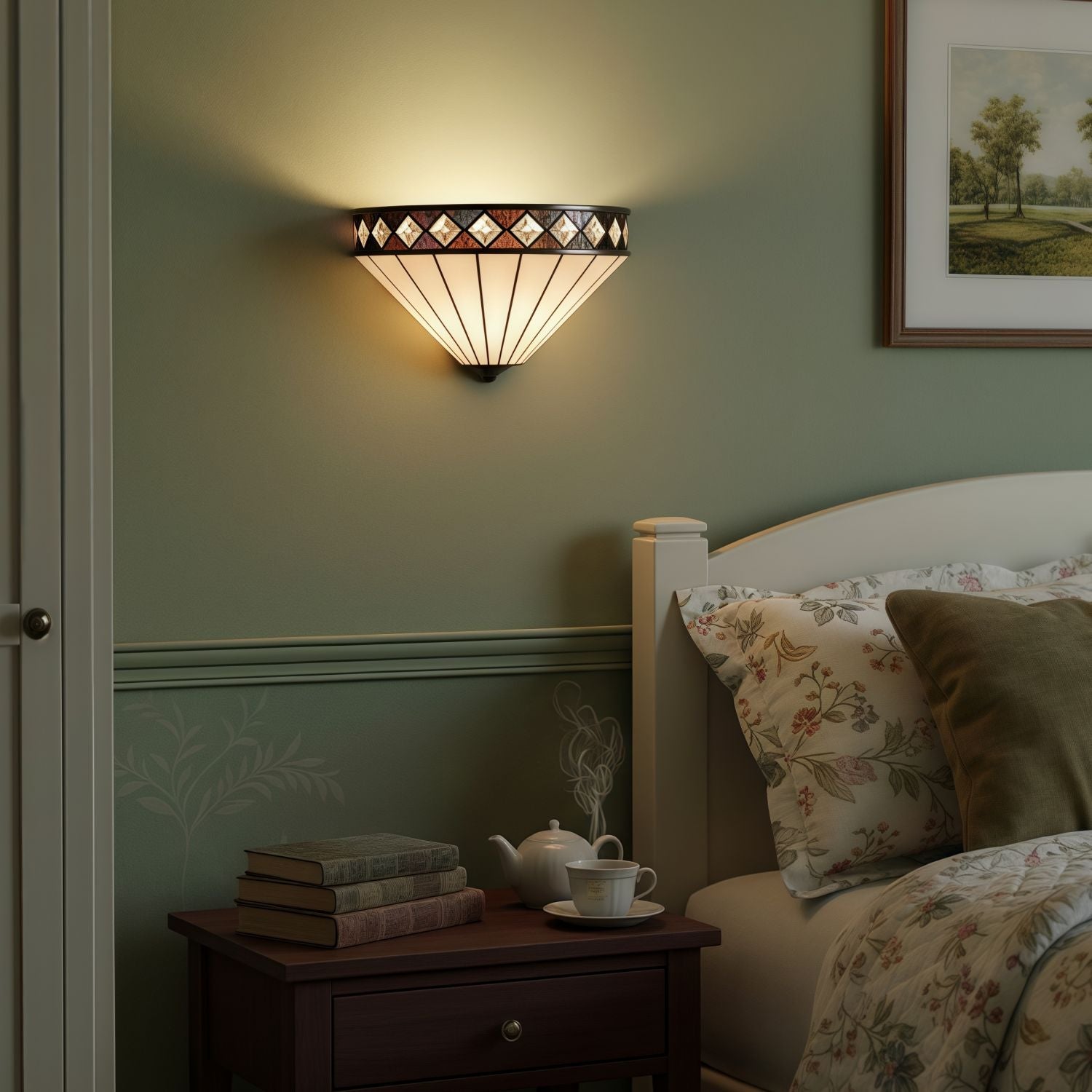 TF Fargo Art-Deco-Wandleuchte mit Rautenmuster – Glaswandleuchte für Flur und Schlafzimmer
