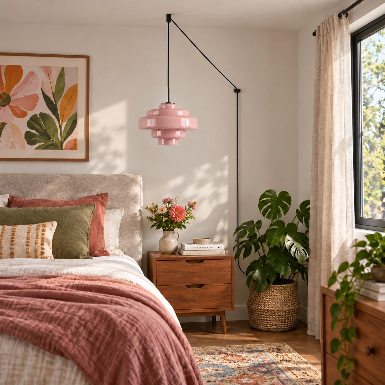 Koloro Millie Glas-Pendelleuchte mit Stecker - Retro-Pendelleuchte in bunten Farben für moderne Innenräume
