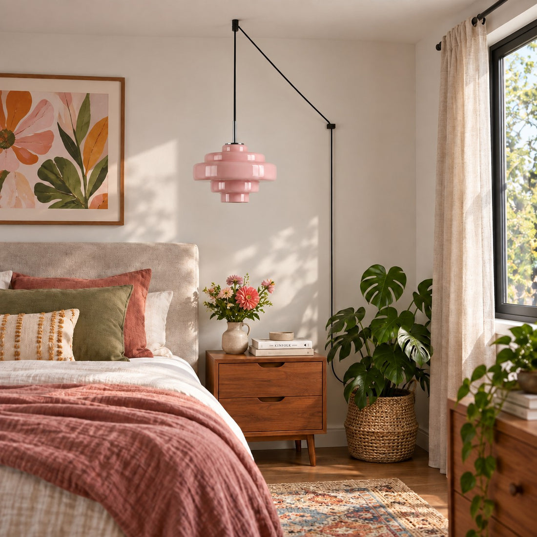 Koloro Millie Glas-Pendelleuchte mit Stecker - Retro-Pendelleuchte in bunten Farben für moderne Innenräume