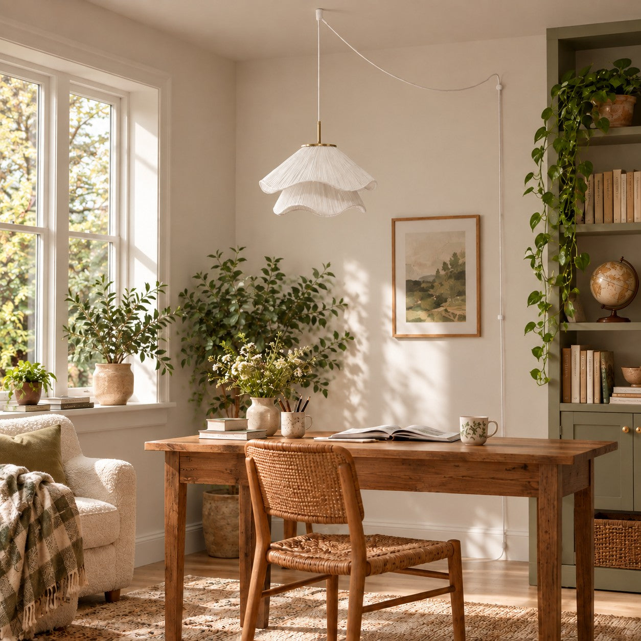 Plug-in-Pendelleuchte mit mehrlagigem plissiertem Stoff