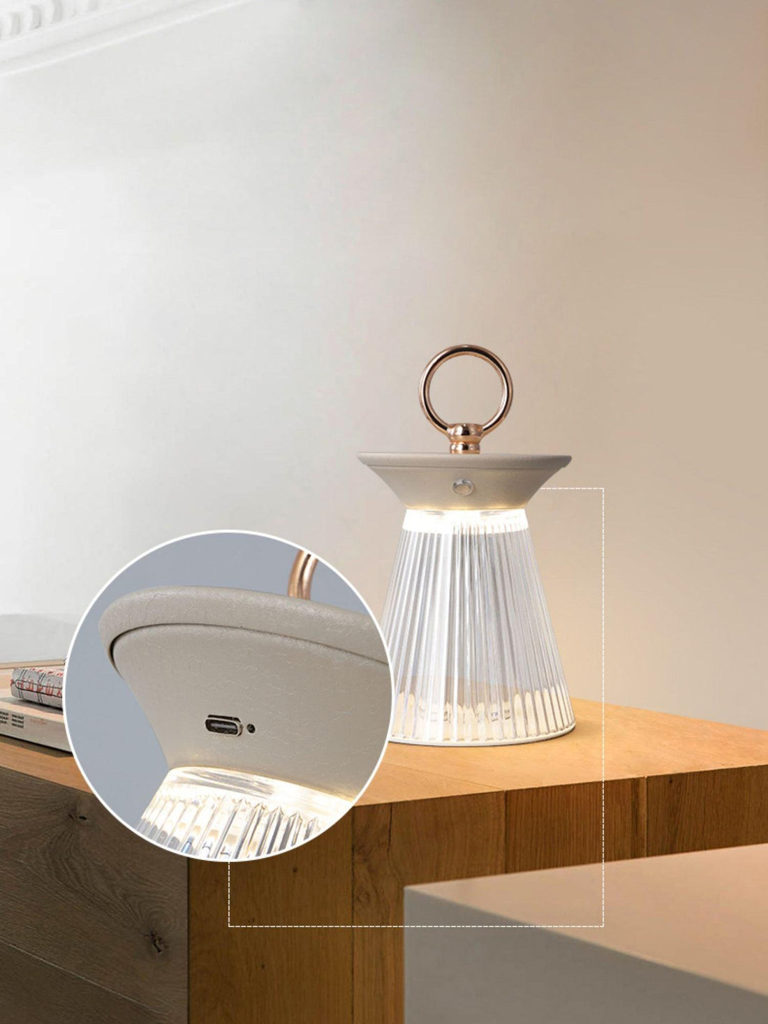 Gerippte Acryl-Tischlampe – USB-integriertes Batterielicht für Schlafzimmer