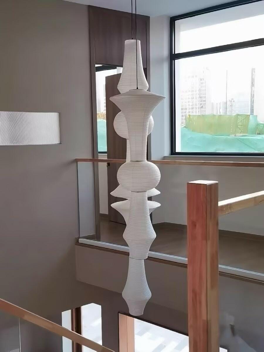 Washi Paper Pendant Swag Light - Japanese Hanging Lamp for Bedroom