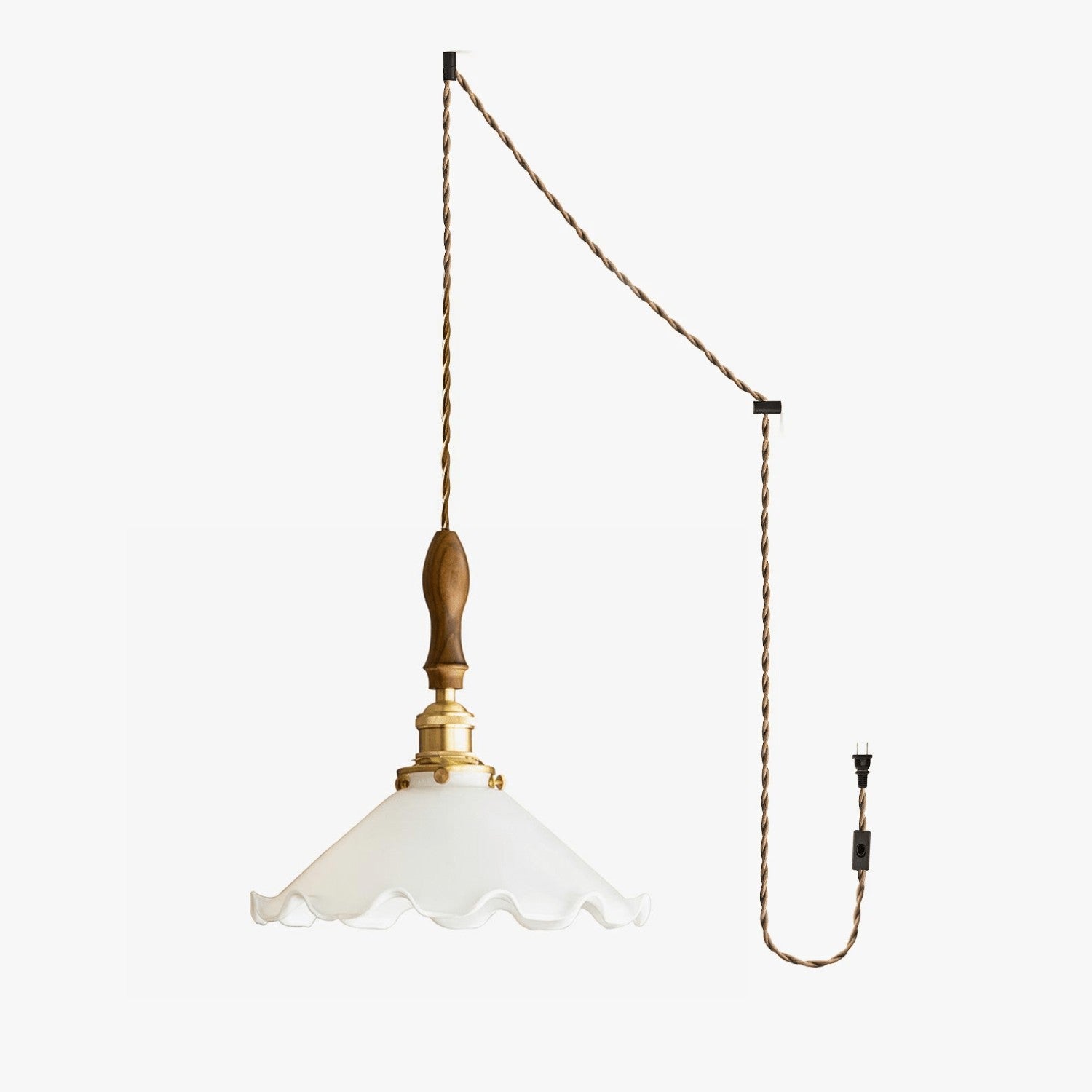 White Sculptural Glass Plug-In Pendant