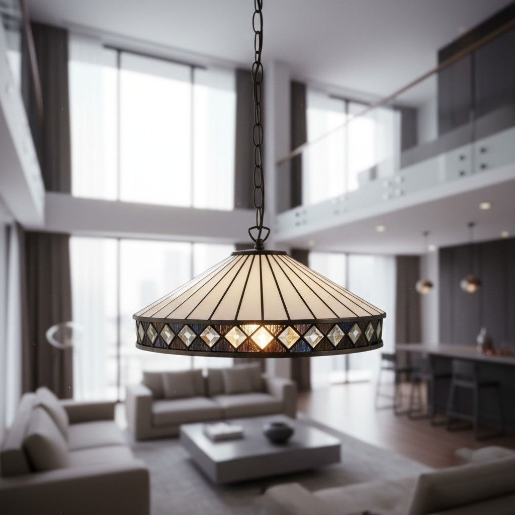 TF Fargo Pendant Light - Tiffany Style Lighting with an Art Deco Shade and Adjustable Chain