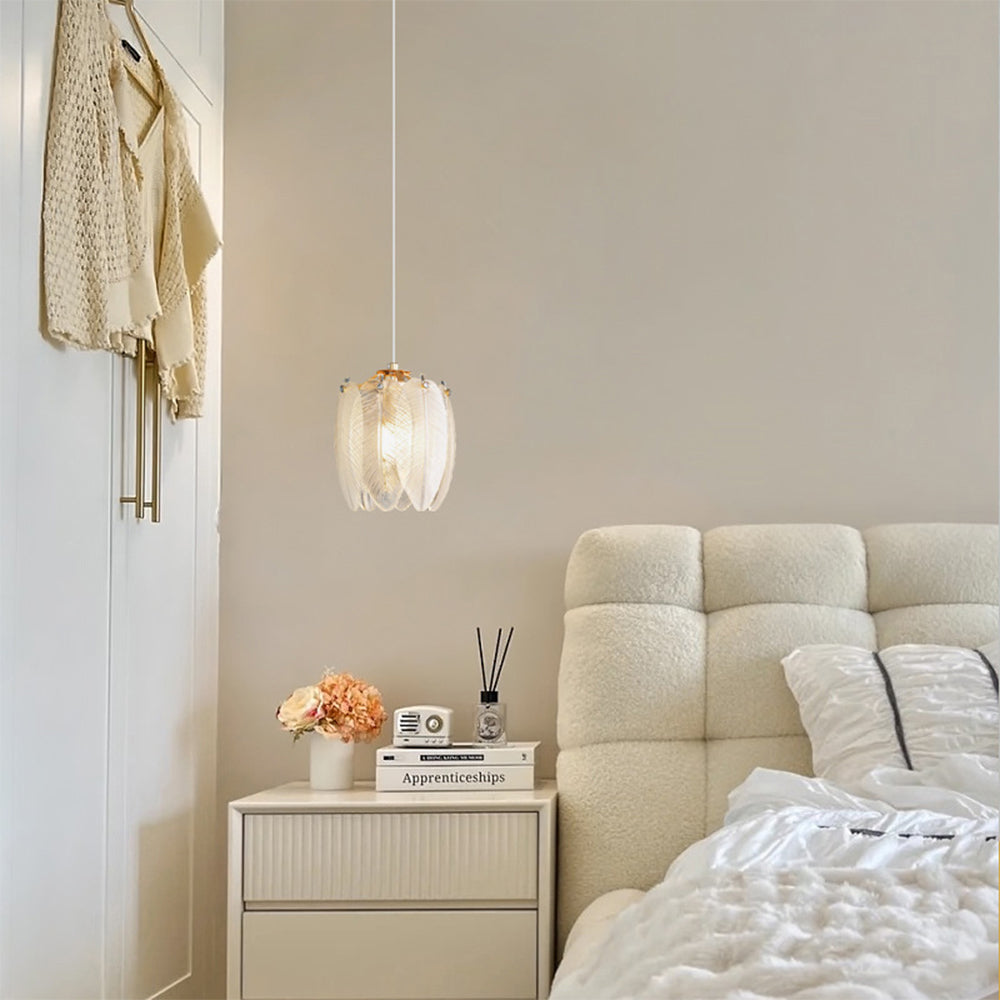 French Feather Pendant Light - Elegant Glass Shade Lighting