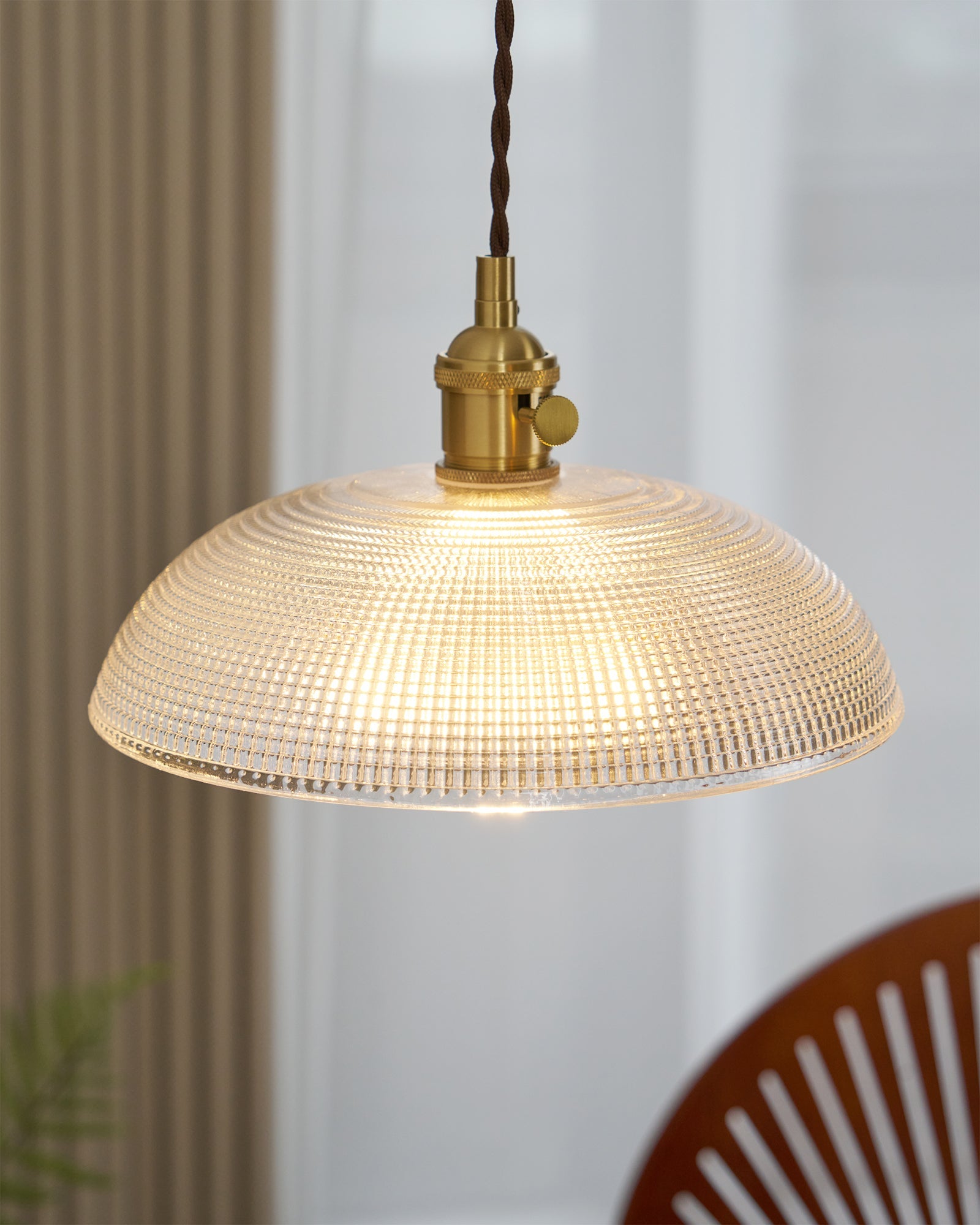 Polished Brass Domed Glass Plug-In Pendant