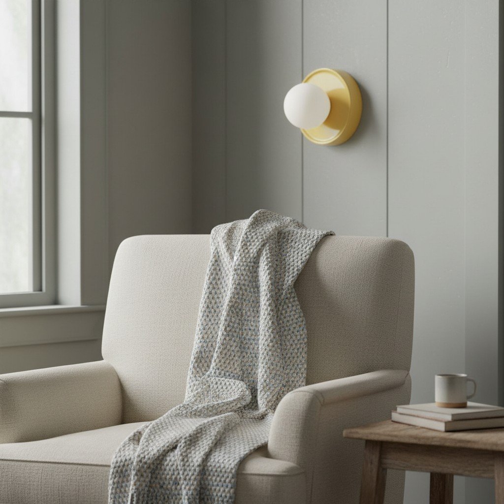 Solna Round Glass Wall Sconce with Ceramic Base—Minimalist Lighting for Bedroom or Hallway