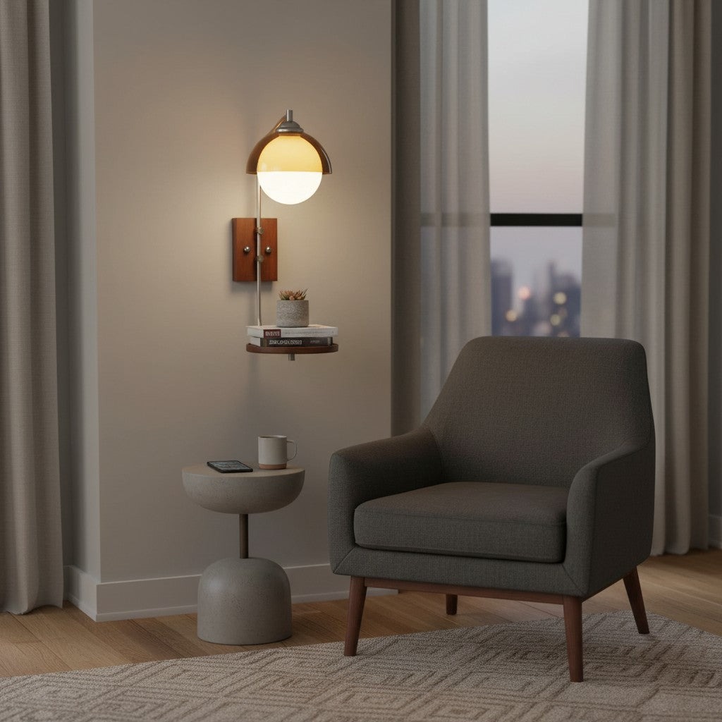 Afterglow Modern Sunset Wall Lamp – Dual Glass Shade Design with Wood-Texture Base
