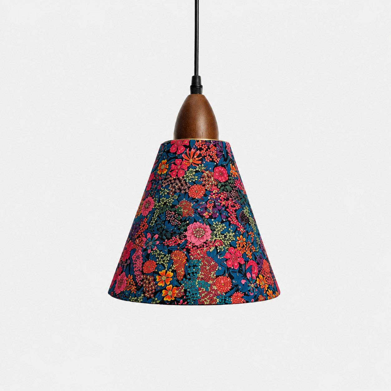 Small gold foil floral cone pendant light front view