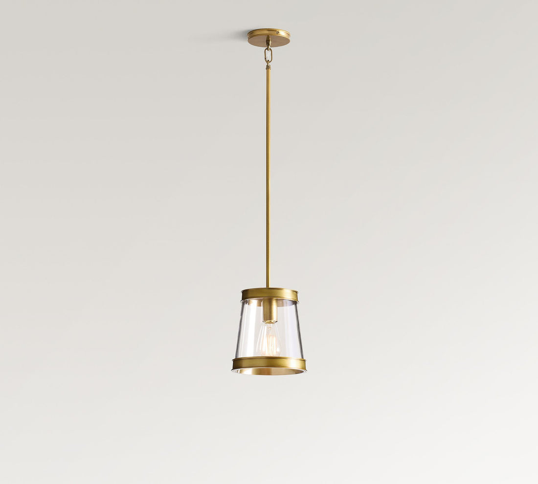 Driscoll Brass Drum Pendant Light - Vintage Glass Iron Lamp for Kitchen