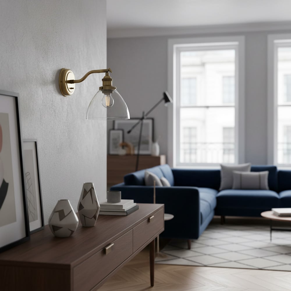 Verstellbare Hansen-Wandleuchte aus Messing – Klarglas-Design