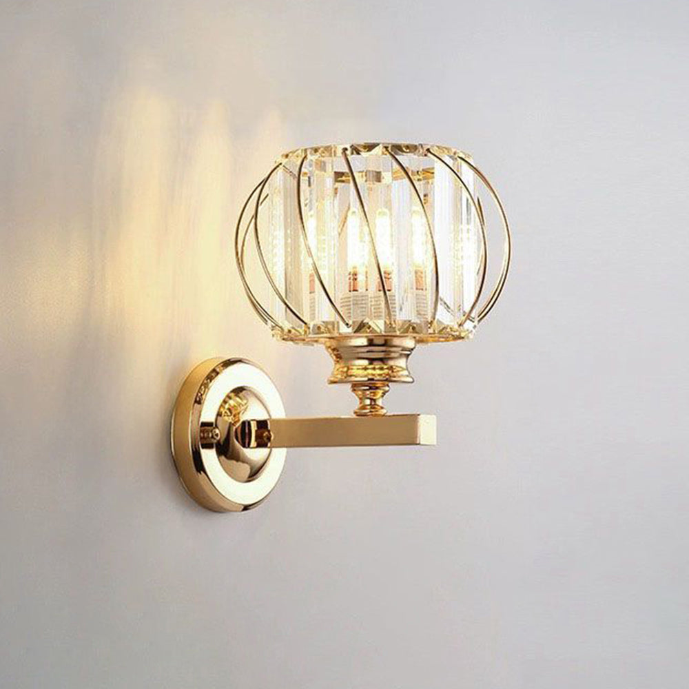 Contemporary Crystal Wall Light - Round Light for Bedroom
