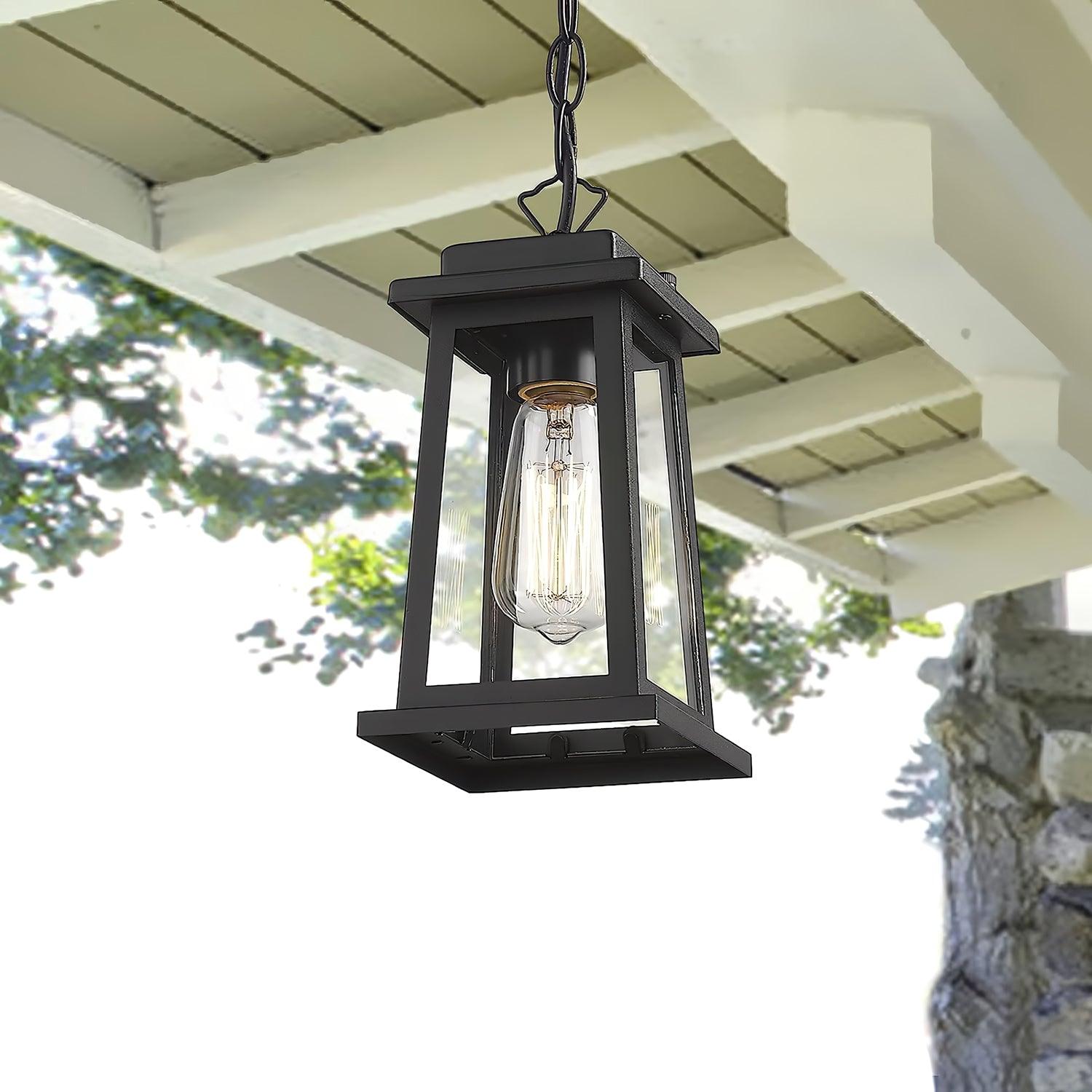 Outdoor Lantern Pendant Lamp -Timeless Design - Black Metal & Glass