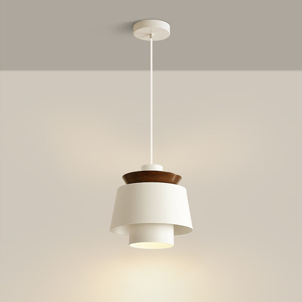 Modern Dome Pendant Light - Metal Wood Grain Fixture for Dining Room