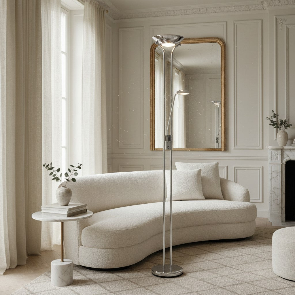 Linexis Art Deco Metal & Opal Glass Floor Lamp – Dual-Light Design for Modern Interiors