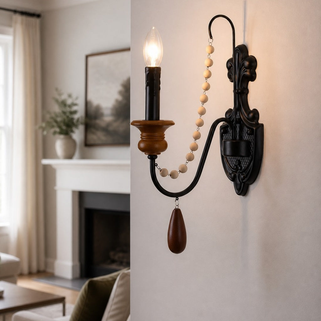 Black Beaded Candle Wall Sconce