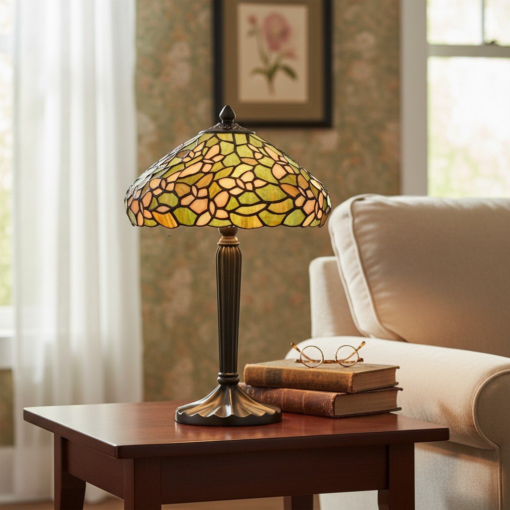 TF Sorenia Table Lamp – Warm Stained-Glass Floral Art-style Lamp for Living Room or Bedroom