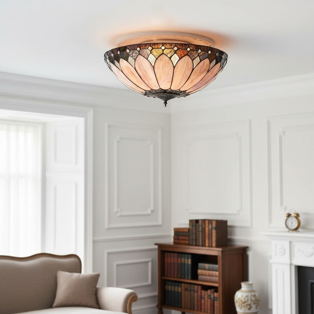 TF Brooklyn Tiffany Glass Flush Mount Ceiling Light - Art Deco Design for Hallway or Living Room