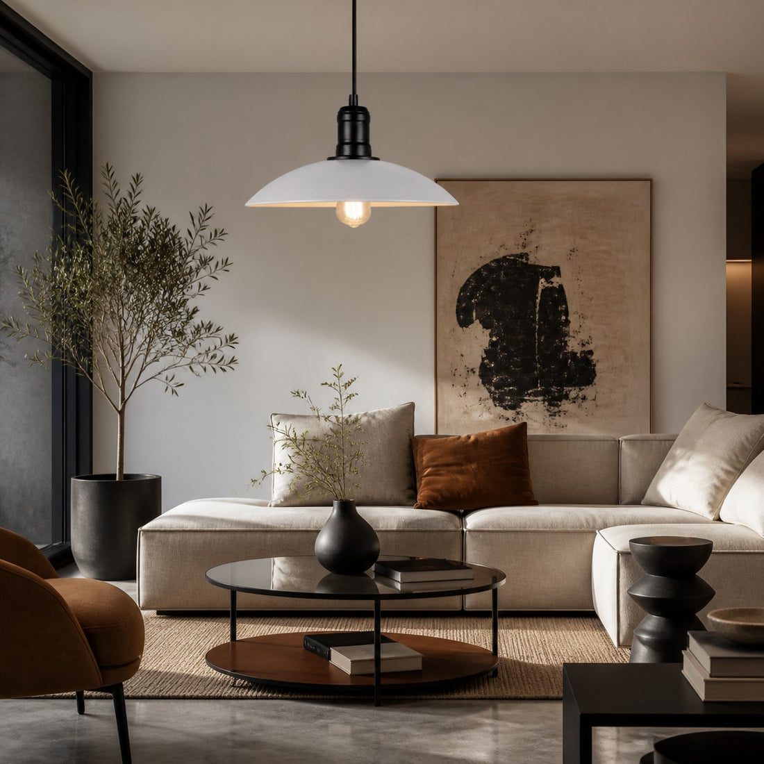 Matte Black Wide Dome Pendant Light