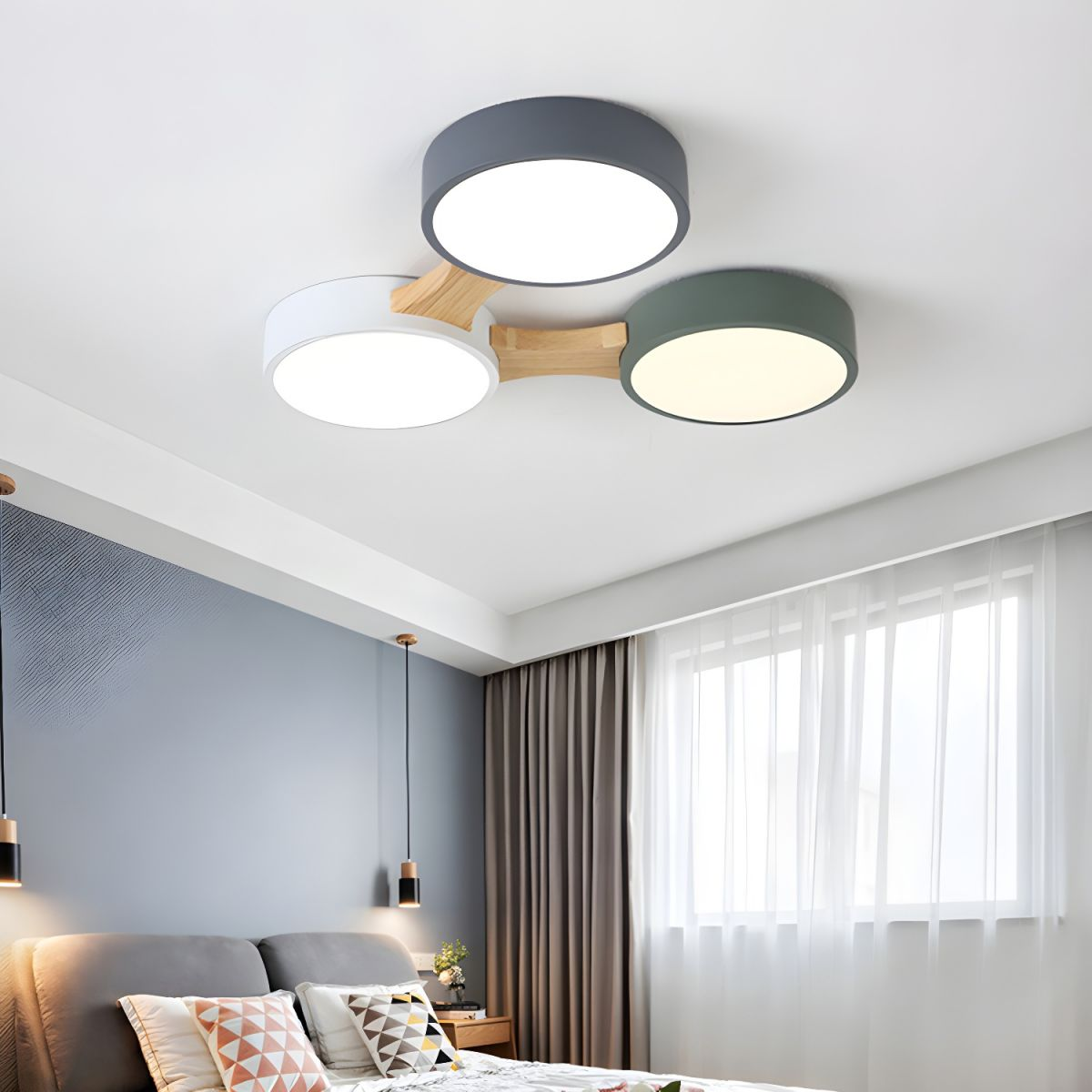 Disc Branch Wood Ceiling Lamp - LED Bedroom Fixture with Modern Design