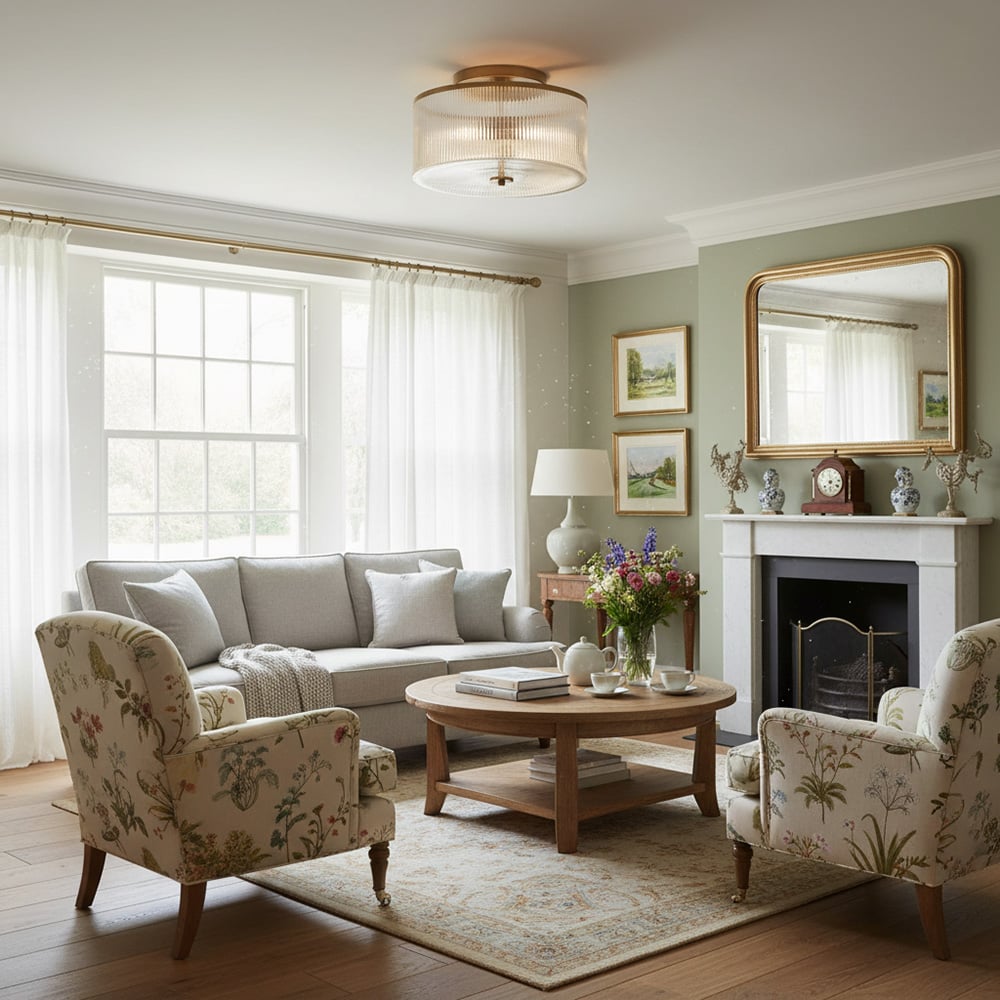 Drum Ribbed Glass Ceiling Lamp - Vintage Farmhouse Flush Mount