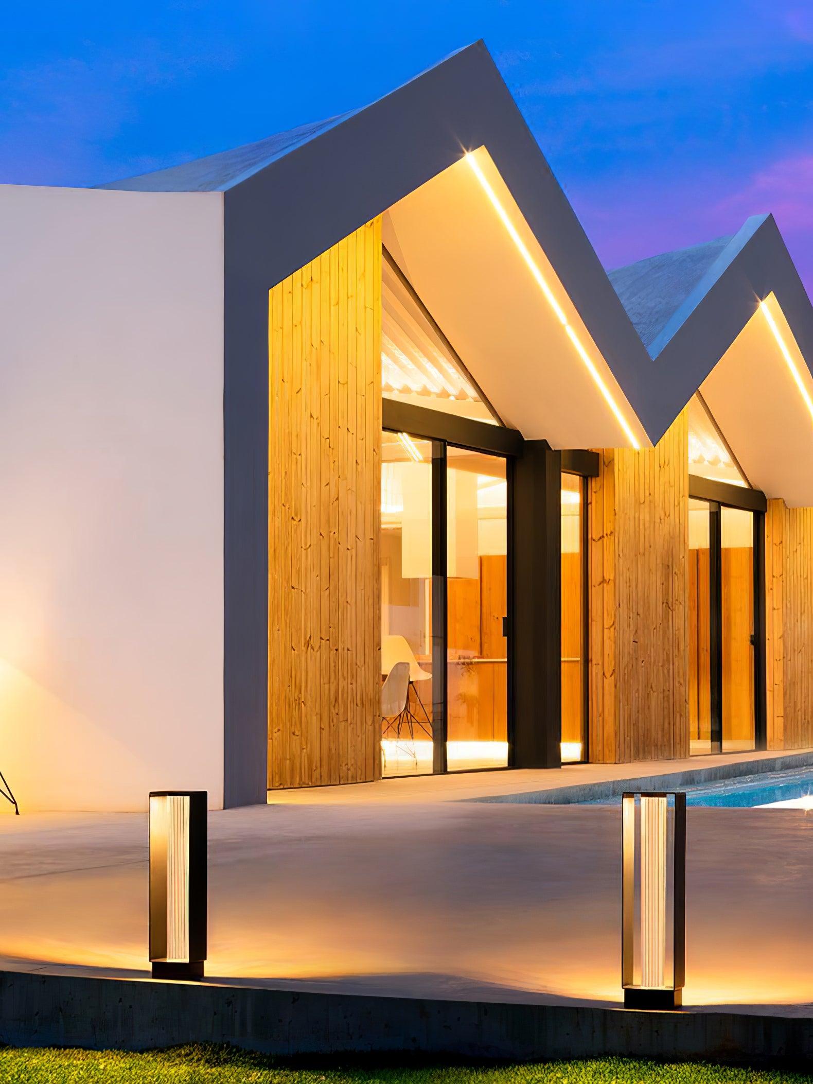 Frame Outdoor Post Lamp - Resilient Striped Glass Lamp for Driveway