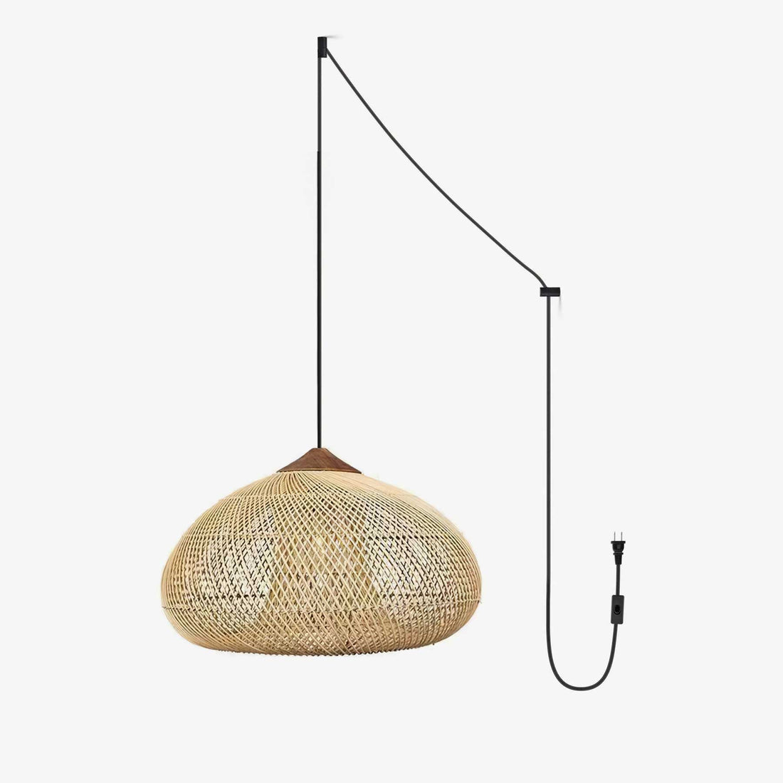 Woven Rattan Wood Plug-In Pendant Light